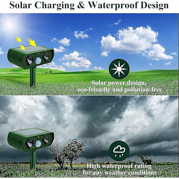 Ultraljud Kattskrämma, Solardriven Djurhållare Ultraljud Avskräckning Vattentät Med Rörelsesensor Och Blixt, Marderskrämma Solardriven Djuravskräckning Hundskrämma