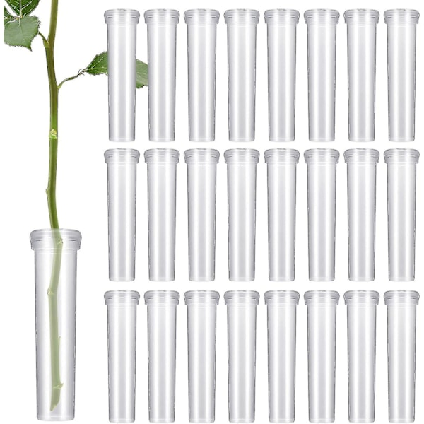 Paket med 100 Blomrör, Blomvattenrör med Lock, Återanvändbara och Hållbara Provrör för Blommor, 7 cm, Transparent