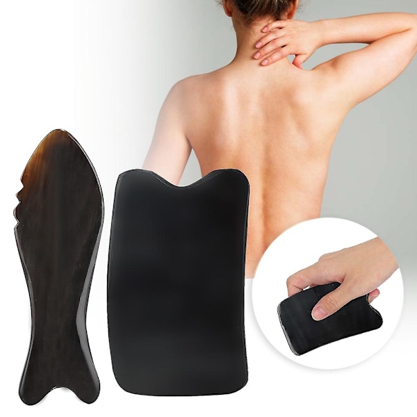 Oxhornsskrapa för ansiktsmassage, smärtlindring Gua Sha-verktyg (Kvadratisk skiva, vågformad fisk)
