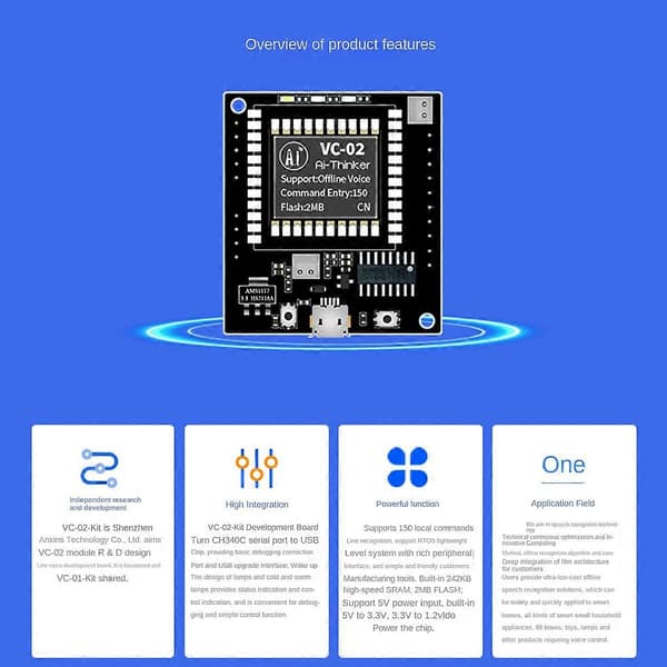 VC-02-Kit AI Intelligent Offline Stemmegenkendelse Kontrolmodul Udviklingskort