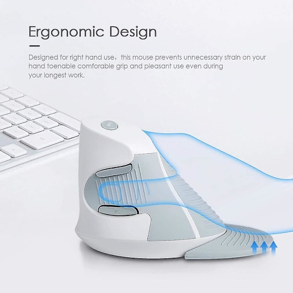 Vertikal mus, trådløs ergonomisk mus, 3 justerbare DPI (800-1200-1600 DPI), 6 knapper, avtakbar