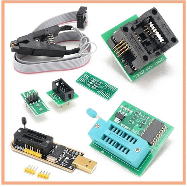 1Set CH341A 24 25 Serie EEPROM Flash BIOS USB Programmerare+SOIC8 SOP8 Testklämma+SPI 1.8V Adapter+SOP8