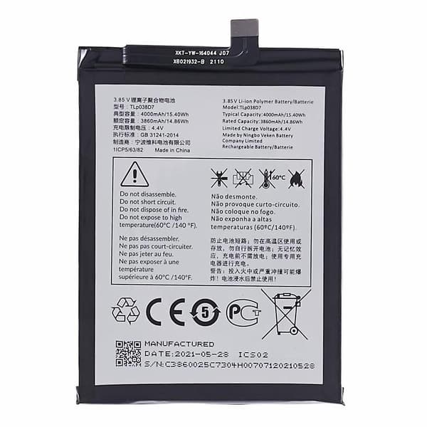 För Alcatel 3L (2020) 3.85V 3860mAh Li-ion Polymer Batteri Assembly Part (Encode: TLP038D7 / TLP038D