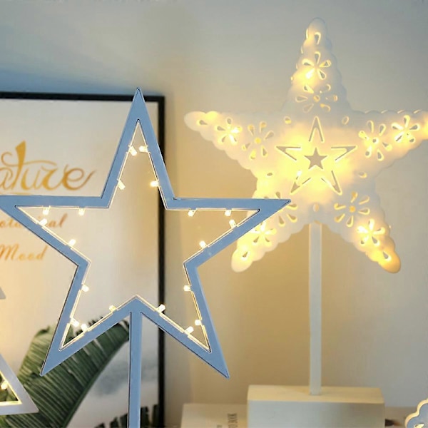 LED Juletræstjerne Bordlampe - 60 x 45 cm - Batteridrevet med 10 varme hvide LED - Bordlampe Vindue Dekoration Stjerne