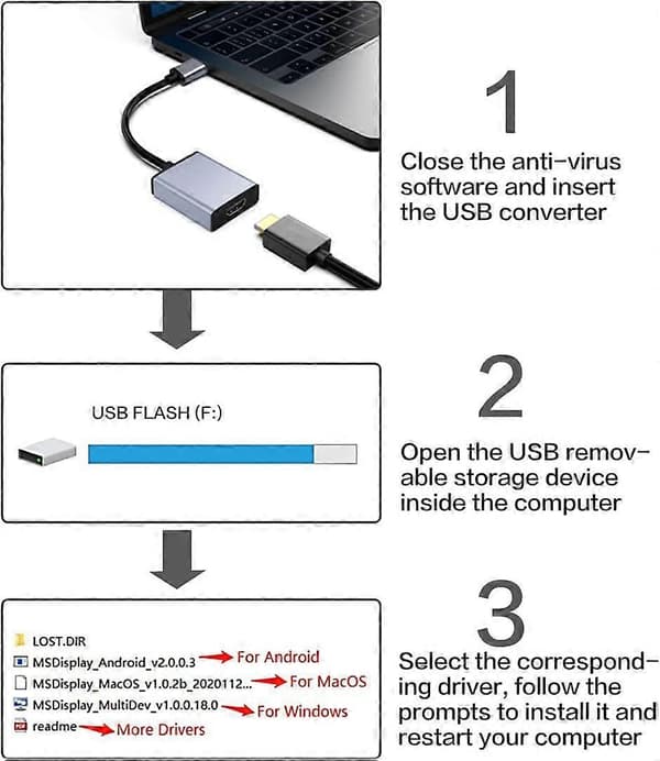 USB til HDMI Adapter, USB 3.0/2.0 til HDMI til flere skærme 1080P kompatibel