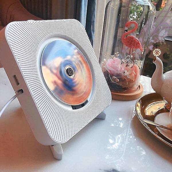 Bärbar CD-spelare Bluetooth-högtalare Stereo CD-spelare LED-skärm Väggmonterbar CD-musikspelare med IR-fjärrkontroll FM-radio (Vit)--(WR)