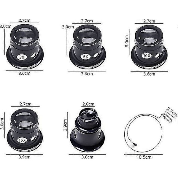 5 stycken urmakareluppar 3x-20x Juvelerlupp med förstoringsglas