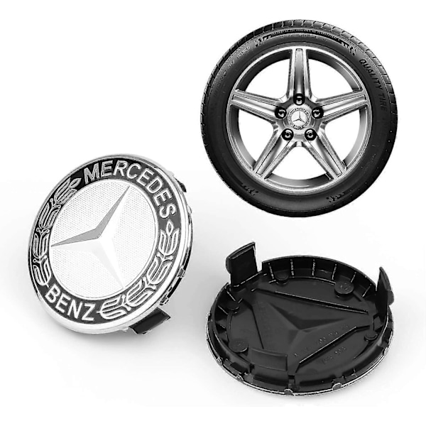 Pyörän Navan Kapselit, 4 Kappaletta Pyörän Navan Kapselit 75mm Autotarvike Benz Logolla, Kolmella Paksunnetulla Soljella Benz Pyörän Navan Kapseleihin
