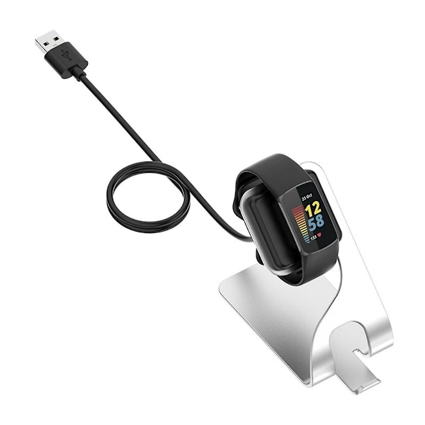 För Fitbit Charge 5/6 Watch Holder Luxe Aluminiumlegering Andra Generationen Multifunktionell Metall Säte Laddare, Silver