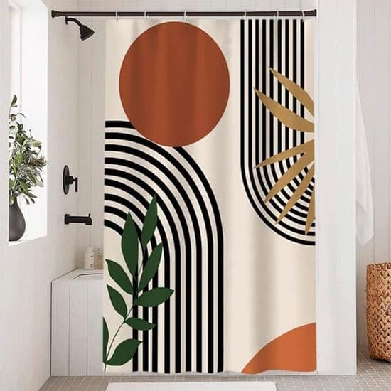 Duschdraperi - LARGEIGHT - Abstrakt Terrakotta Svart - Vattentätt - Mögelresistent - 180x200 cm