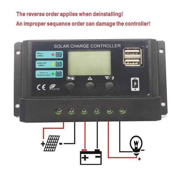 Högkvalitativ solcellsregulator för svart litium bly-syra batteri LCD-display