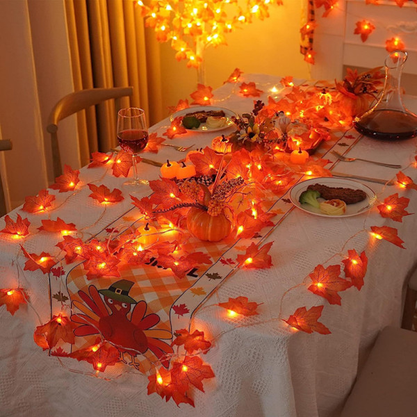 Höstdekoration 20 LED konstgjorda löv lönnlöv fallande ljusslinga dekor Halloween jul