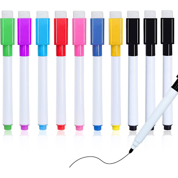 Suddgummi whiteboardpenna, 10 st suddgummi stenpenna låg lukt magnetiska pennor, används för suddgummi whiteboard markering hemma, skola eller kontor
