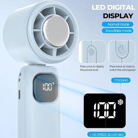 USB genopladelig bærbar ventilator. Mini bærbar ventilator. 5 blæserhastigheder. Sammenklappeligt design med stativ.