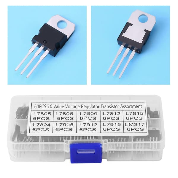 60 stk. 10 værdier L7805CV LM317t Transistor Sortimentssæt med opbevaringsboks