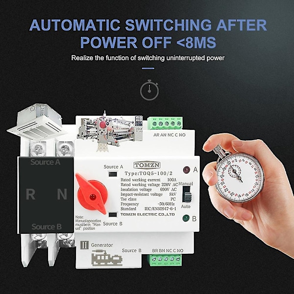 Din Rail 2p Ats Dubbel Ström Automatisk Transfer Switch Elektrisk 63a