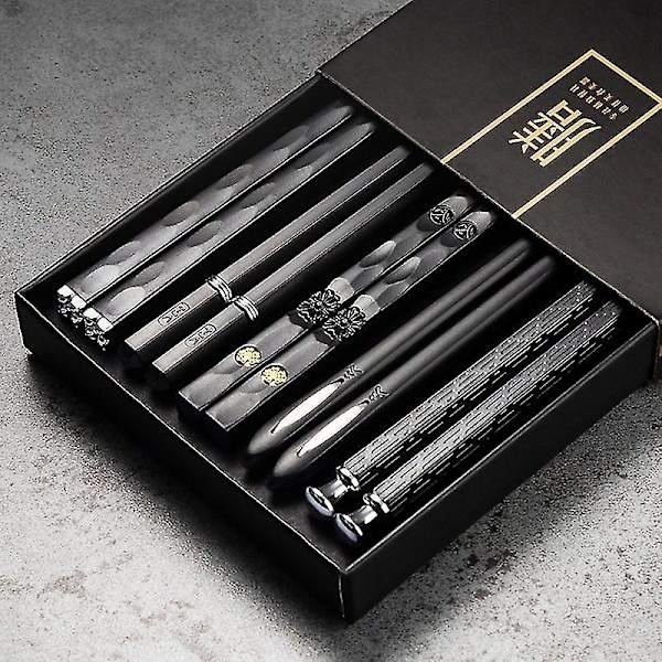 5 Par Alloy Lasergraverte Spisepinner Sklisikre Gjenbrukbare Sushi Pinner