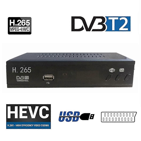 DVB-T2 HEVC 265 Digitaalinen TV-viritin DVB-T2 265 1080p HD-dekooderi USB Maallinen TV-vastaanotin EPG Asetettu