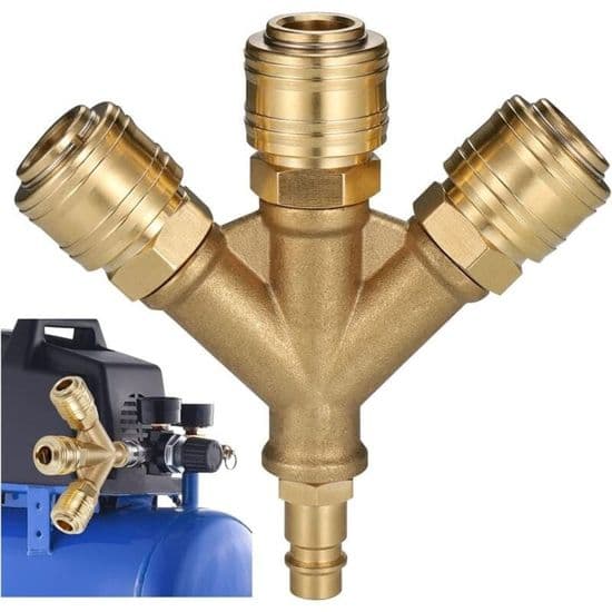 Kompressor luftslange 3-vejs trykluftfitting (messing), med 3 1/4\" gevindforbindelser, Y-formet luftfordeler YYV