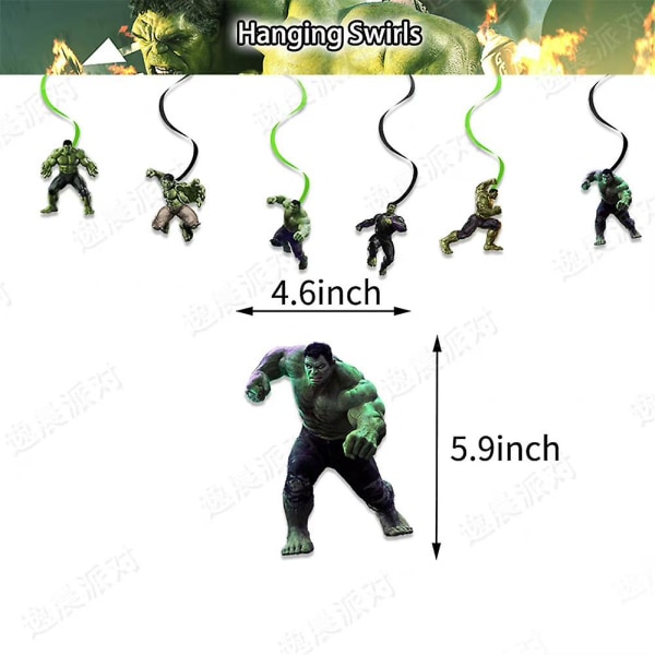 Hulk-tema fødselsdagsfestforsyninger Trækflagbanner Balloner Kagetopper Hængende Hvirvler Dekorationssæt