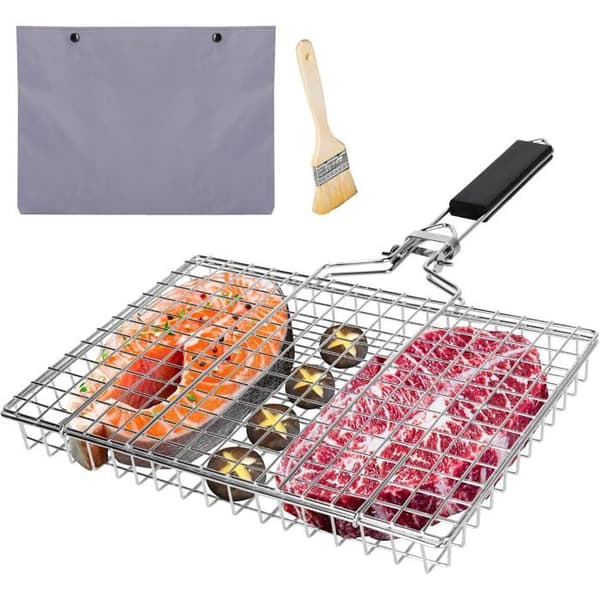 BBQ-grillkurv i rustfrit stål, fiskekurv med bærbart håndtag PZCC