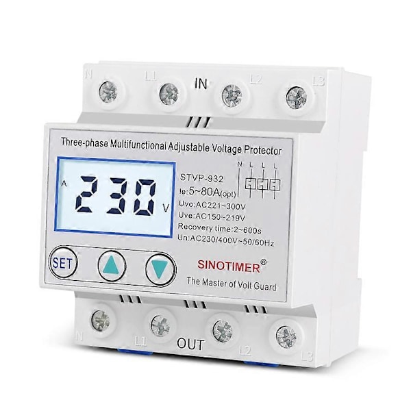STVP-932 80A Trefas Digital Display Självåterställande Justerbar Intelligent Multifunktion Överspänningsskydd