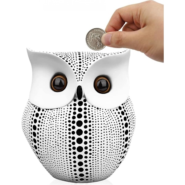 Owl Piggy Bank For Adults Boys Girls Kids Plastic Savings Coin Money Banks Statue Decor White