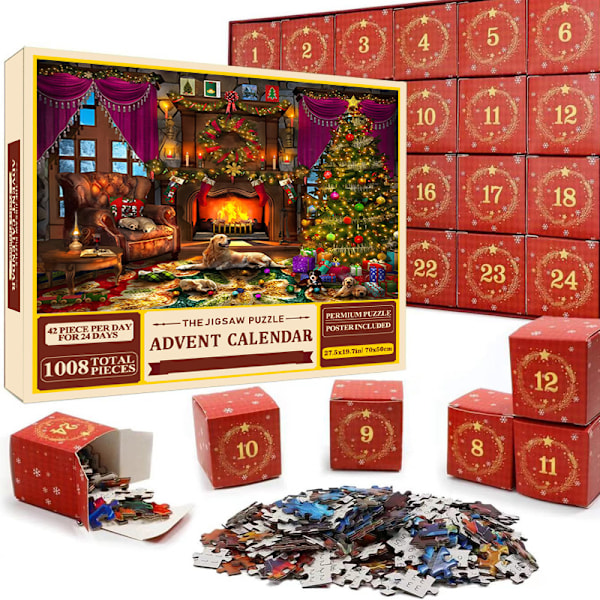 Pussel Adventskalender 2024, 1008 pusselbitar 24 dagars julnedräkning adventskalendrar-pussel SD47
