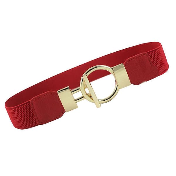 Brett Elastiskt Bälte Dam Röd Rund Spänne Cinch Midja Stretchiga Vardagskläder 1-pack