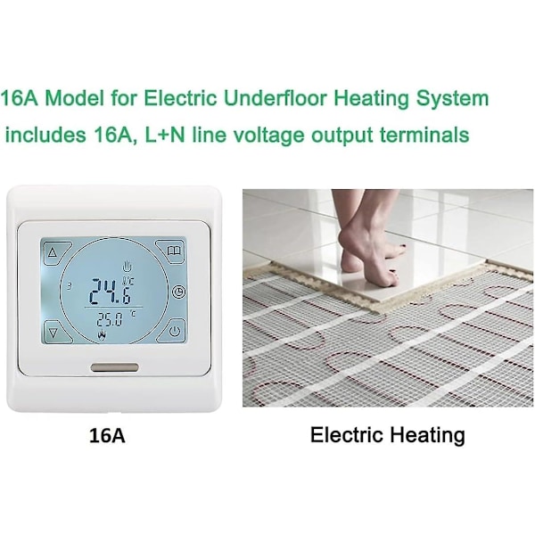 Wg809 Huoneen termostaatti, 7 päivän ohjelmoitava LCD-näyttö AC230V 16A sähköiseen lattialämmitykseen valkoinen