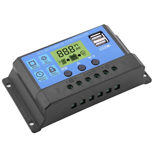 20A Aurinkopaneelien Lataussäädin Ohjain Kaksois-USB:llä ja LCD-Näytöllä - PWM 12V/24V (YJSS-20A)