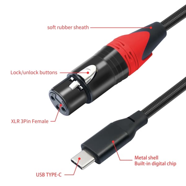 Lydkabel USB-C han til XLR hun – 2 m med indbygget DAC-chip