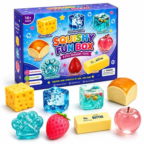 8-delars set Mystery Squishy Box Malt Socker Stresslindrande Fidget Leksaker, Kawaii Squishy Fidget Leksaker