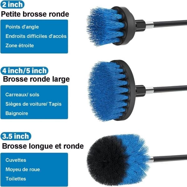 Borebørstesæt 4 dele. Børste til bil, fliser, tæpper, badekar, køkken, toilet blå