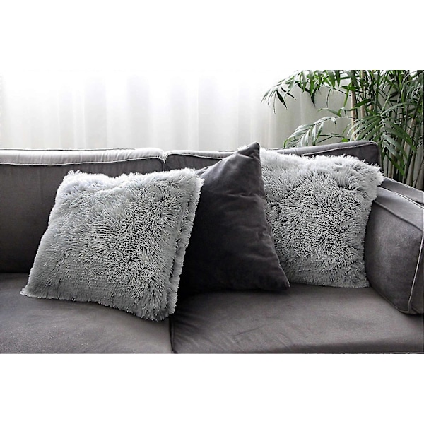 2-pack Hem Dekorativ Lyx Serie Supermjuk Fuskpäls Prydnadskudde Örngott Kuddfodral För Soffa Eller Säng Grå Ombre 45x45 cm (18x18 tum)