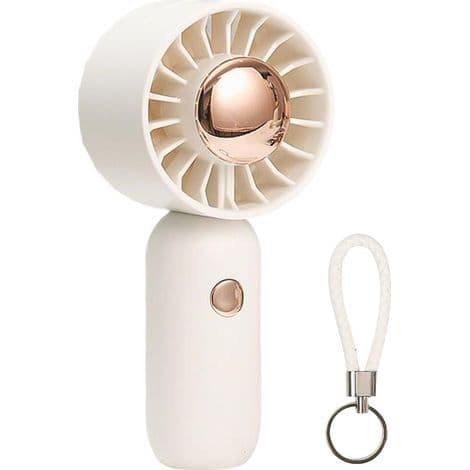 Bærbar ventilator. Mini køleenhed. Dimensioner: 5,8 x 4,2 x 12,5 cm. Kompakt, bladløst design.