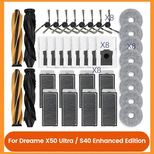 36PCS Tillbehörssats för Dreame X50 Ultra / S40 Enhanced Edition Dammsugartillbehör Huvudsidoborste