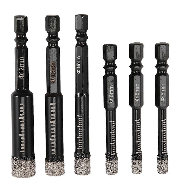 6st Svart Torr Diamantborrsats för Granit Keramik Marmor Kakel Sten Glas Hårda Material 5/6/