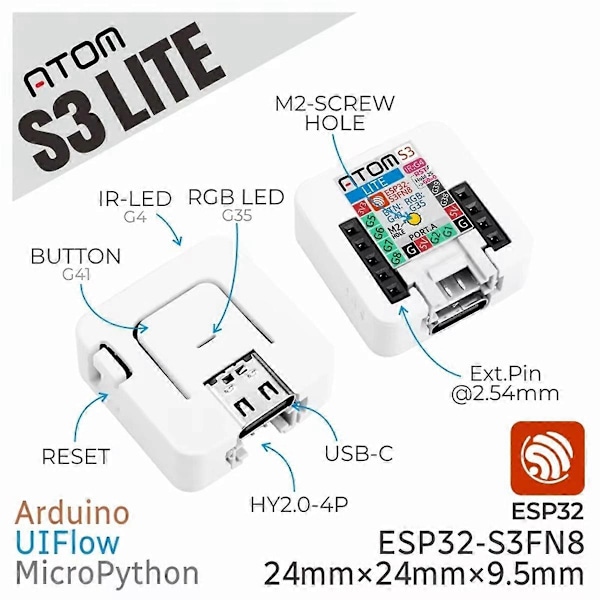 ATOMS3 Lite ESP32S3 Utvecklingskit ESP32-S3 Programmerbar Kontroller Inbyggd IoT Applikationsutvecklingsbas