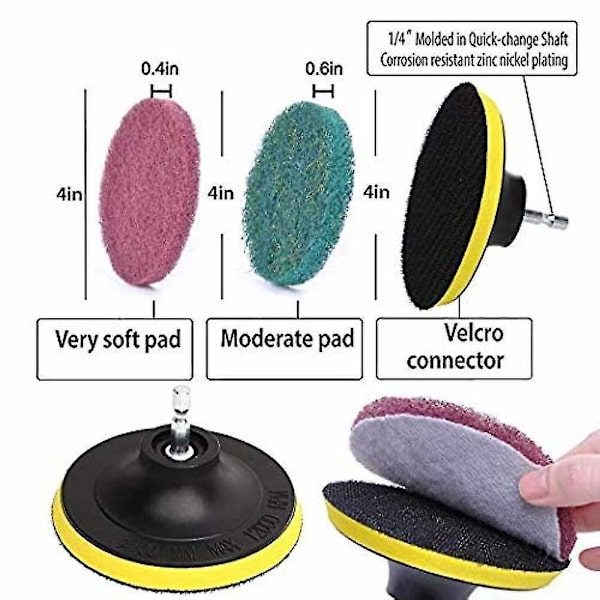 Power Scrubber Borstkit - Borstfäste med 6 tums förlängare / 4 nylonborstar / 6 st skrubbdukar, för fog, kakel, badrum, kök
