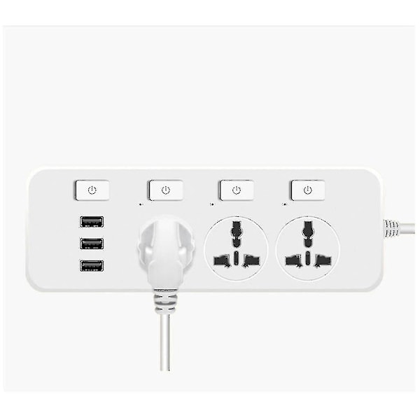 Strømskinne med 5V2.1A Overspændingsbeskyttelse, 3 Stikkontakter & 3 USB-Porte (US/UK/EU)