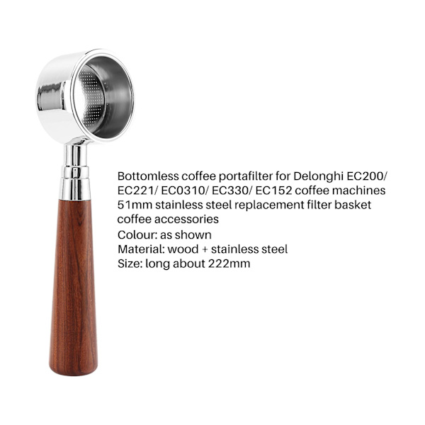Kahvinpohjaton Portafilteri Delonghi EC200/ec221/ec0310 Suodattimelle 51mm Vaihtosuodatin