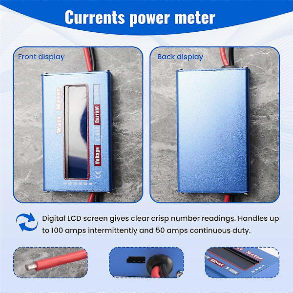 Digital Wattmeter Wattmätare Effektmätare DC 60V 100A Balans Spänning Batterikontroll