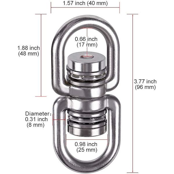 Rostfri Swivel i Rostfritt Stål, Permanent, Upp till 1200LB 360° Rotering Hängande Fäste