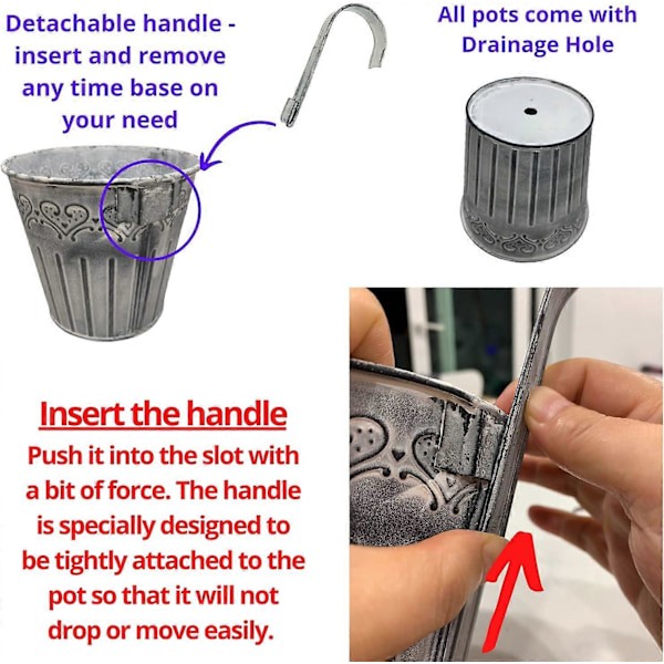 Hängande Blomkrukor - 10-pack, 11 cm Balkongkrukor Räcke Hängande, Små Galvaniserade Metallstaket Krukor för Utomhusväxter Bondgårds Trädgård Ru