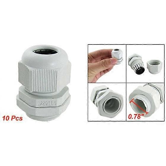 10 stk. Hvite Vanntette Kabelnipler i Plast M20 x 1.5