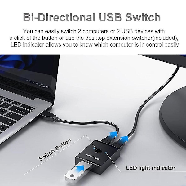 USB 3.0 Växelomkopplare, Bidirektionell 2 In 1 Ut / 1 In 2 Ut USB KVM-Växel