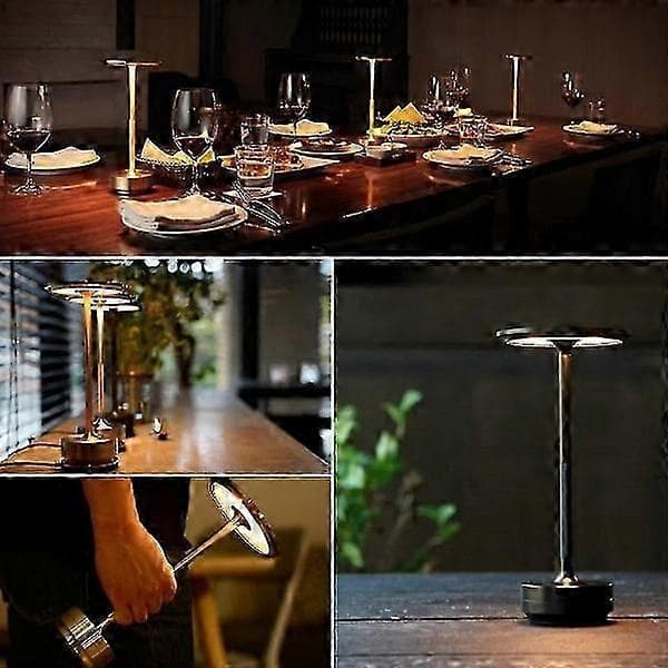 Trådløs Bordlampe Dimbar Vanntett Metall USB Oppladbare Bordlamper (Gull)