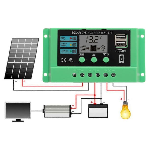 2025 Nyeste Modell Solcelle Laderegulator PWM Panel Regulator Justerbar LCD