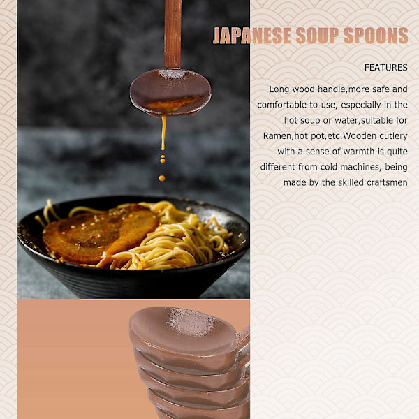 Japanska 8,5\" Ramen Träsked Handgjorda Träredskap Set för Kök, Trägrytsked 10 st